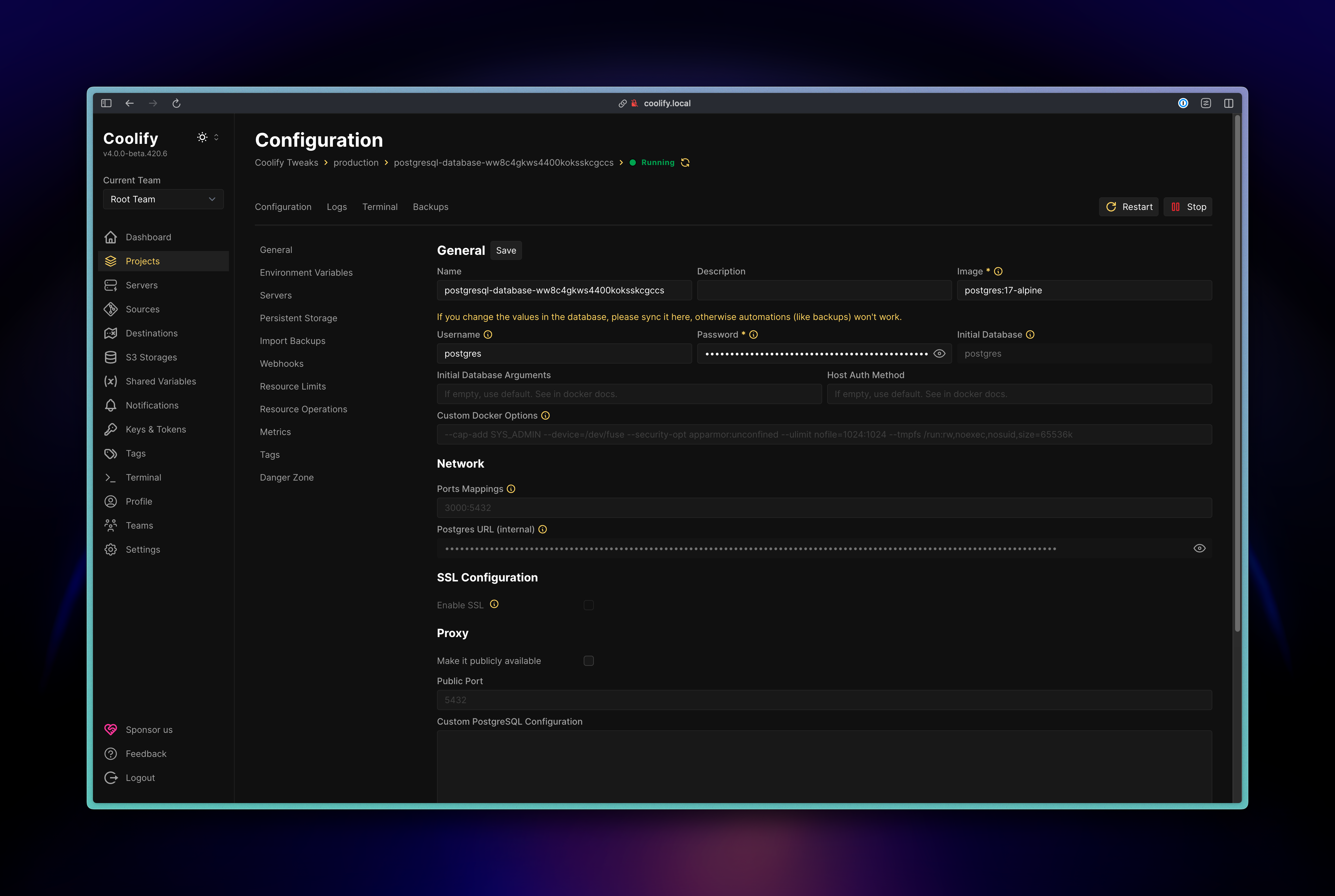Resource Settings Before